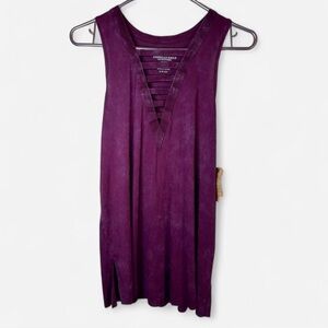 American Eagle Ladder V-Neck Tunic Tank Top Wine Burgundy NWT | Size Small